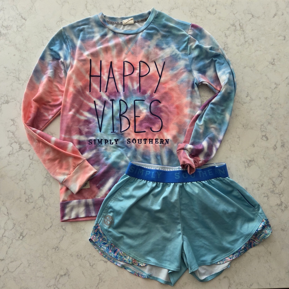 Simply Southern Tie-Dye Coral and Sky Blue Top Small Bottom Medium